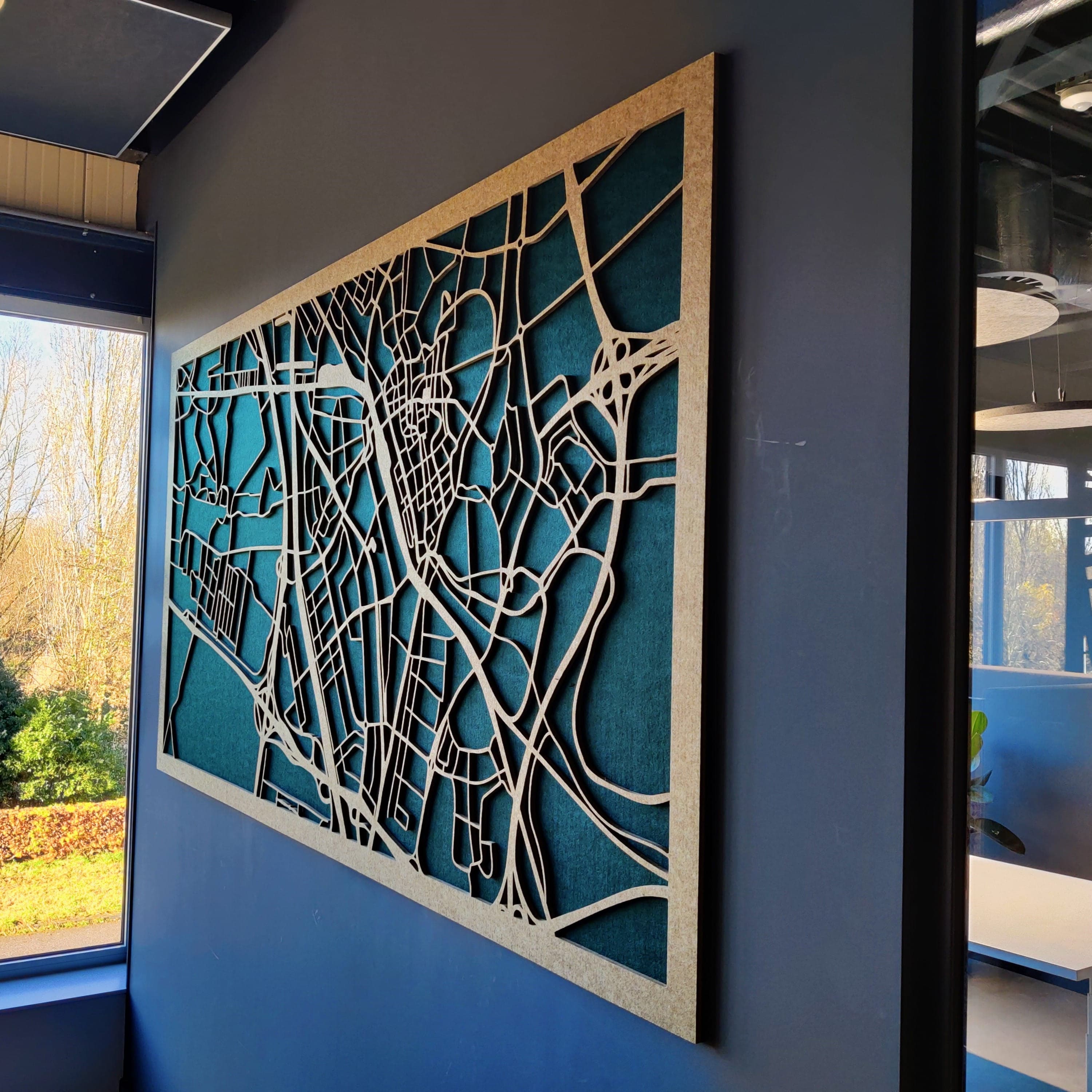 EASYfelt City Map Utrecht | Dik PET-vilt akoestisch wandpaneel | Zelfklevend